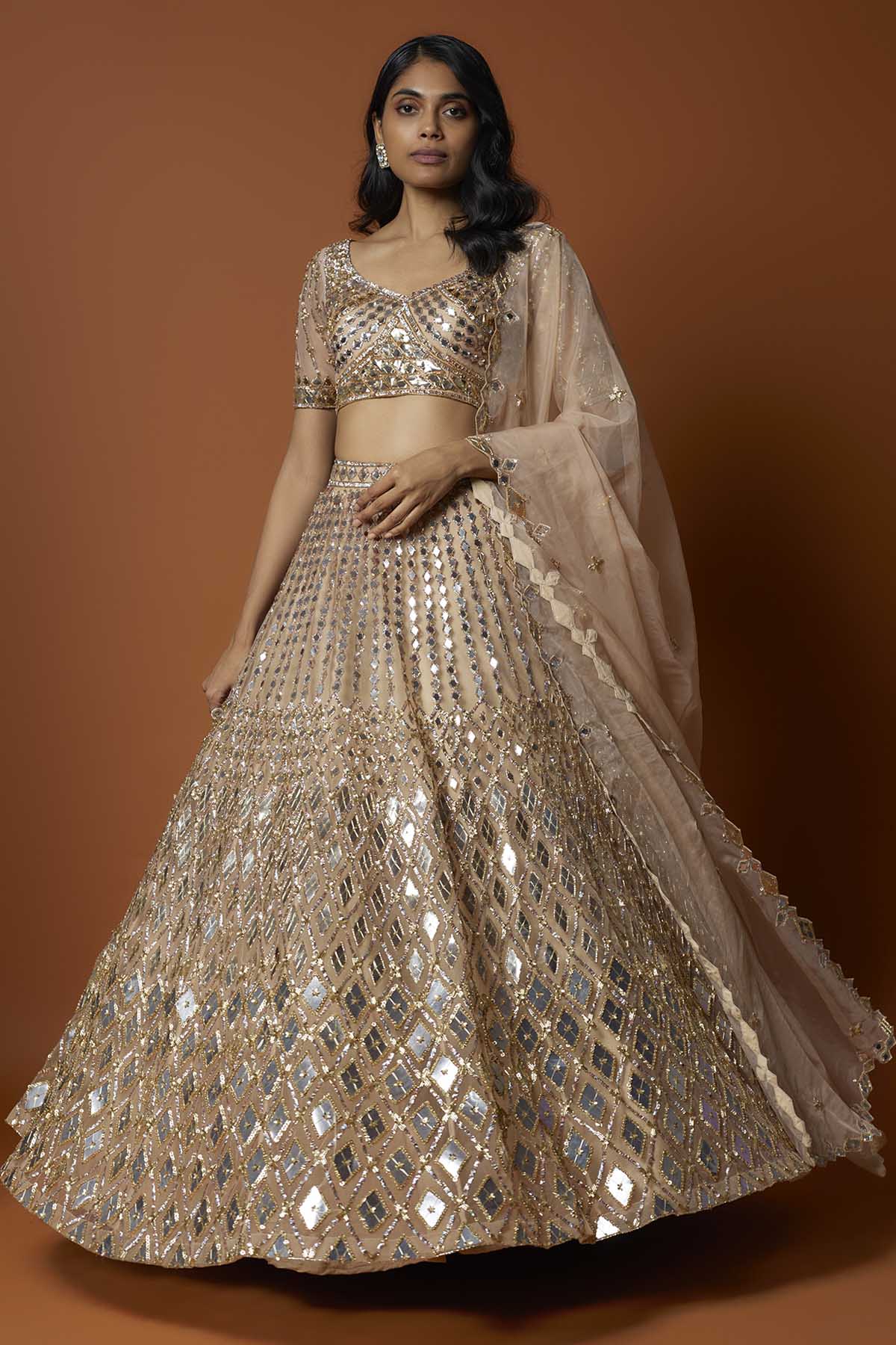 Mehak Murpana Embroidered Gold Lehenga Set for Women Online at ScrollnShops